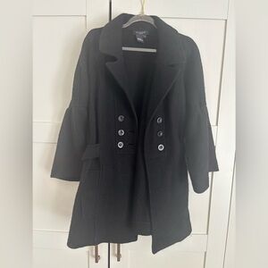 Sandro Sportswear Women's Wool Black Pea Coat Minimalist Chic Travel